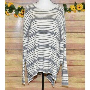 Eileen Fisher Cream and Black Striped Crew Neck Sweater